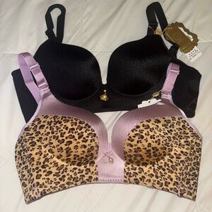 Leopard Print and Black Women's Bra Set